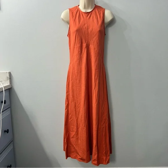 Zara Orange Sleeveless Linen Blend Maxi Sheath Dress Size Small - Picture 5 of 16